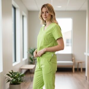 Figs Neon Yellow women’s Catarina one pocket top sz L Zamora joggers scrub M NEW